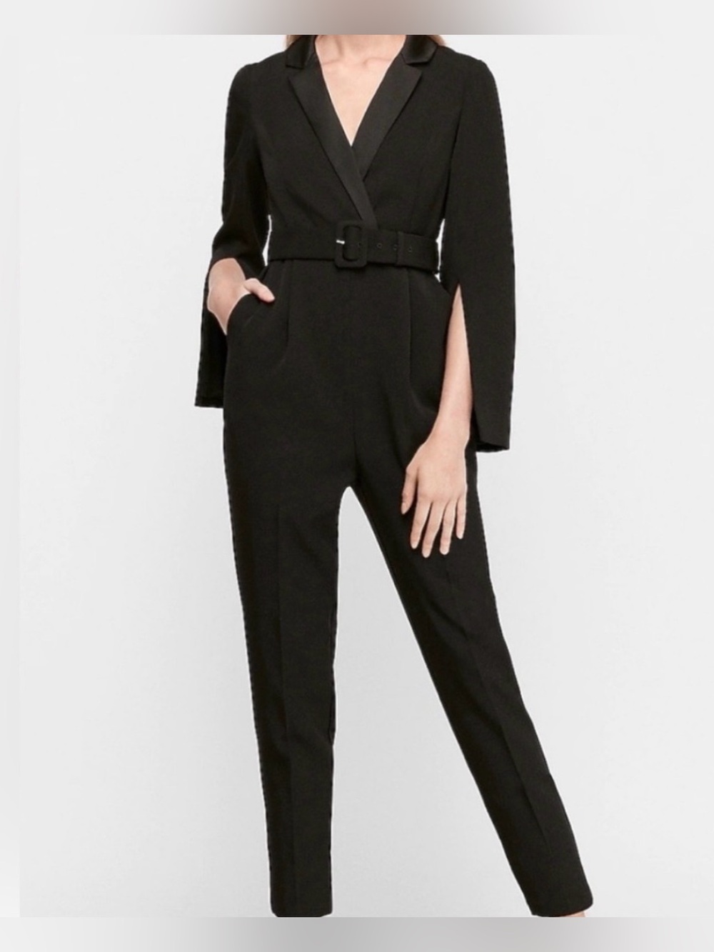 Express Black Cape-Sleeve Jumpsuit - Women M no belt